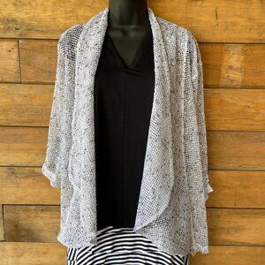 Lulu-B Ladies White with Black Specks Open Front Mesh Shrug with 3/4 Sleeves